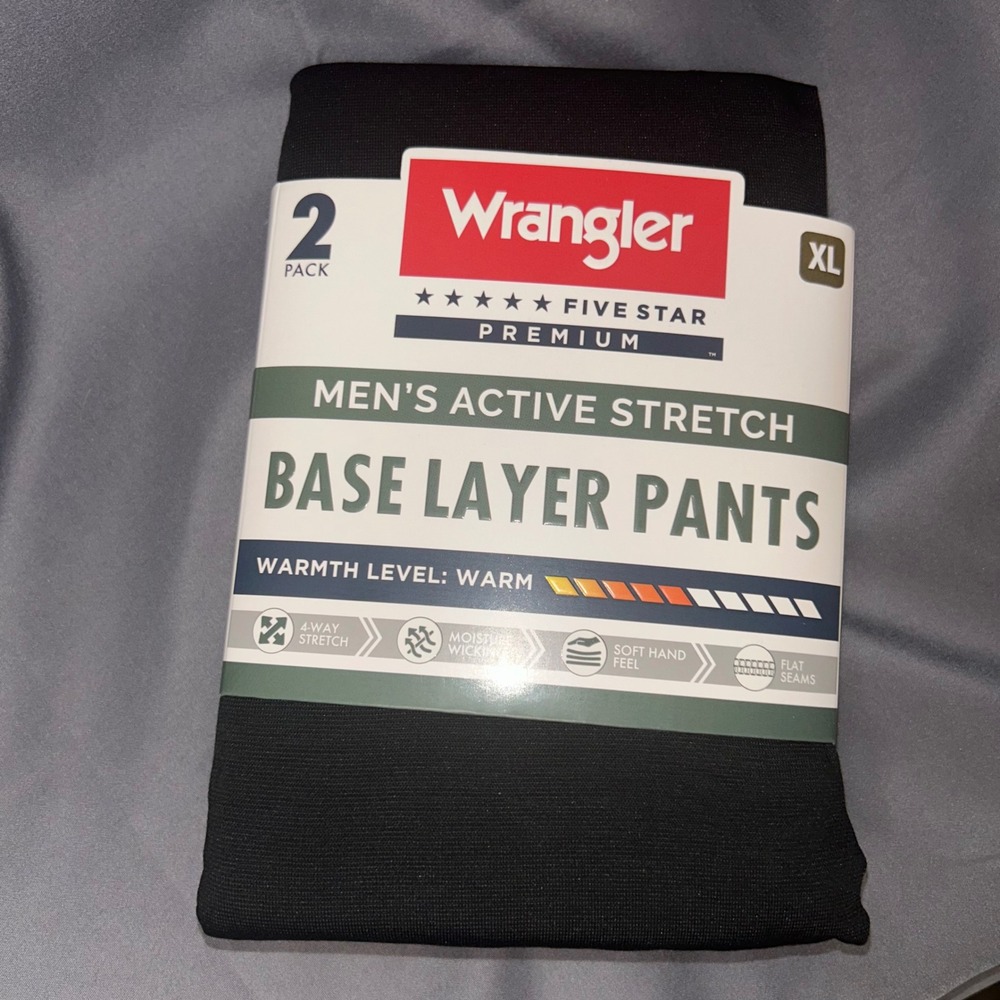 Wrangler Mens 2 Pack Active Stretch Base Layer Pants Black XL Warm